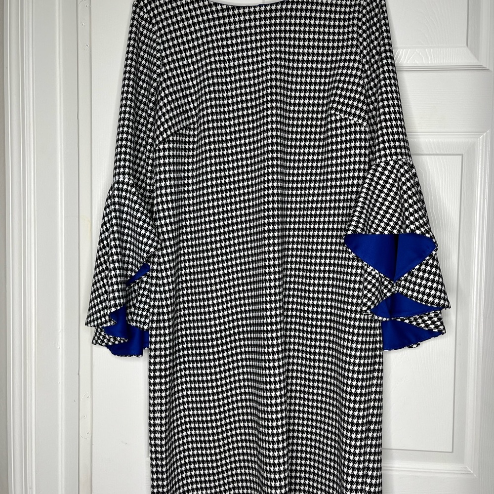 royal blue and black white dress